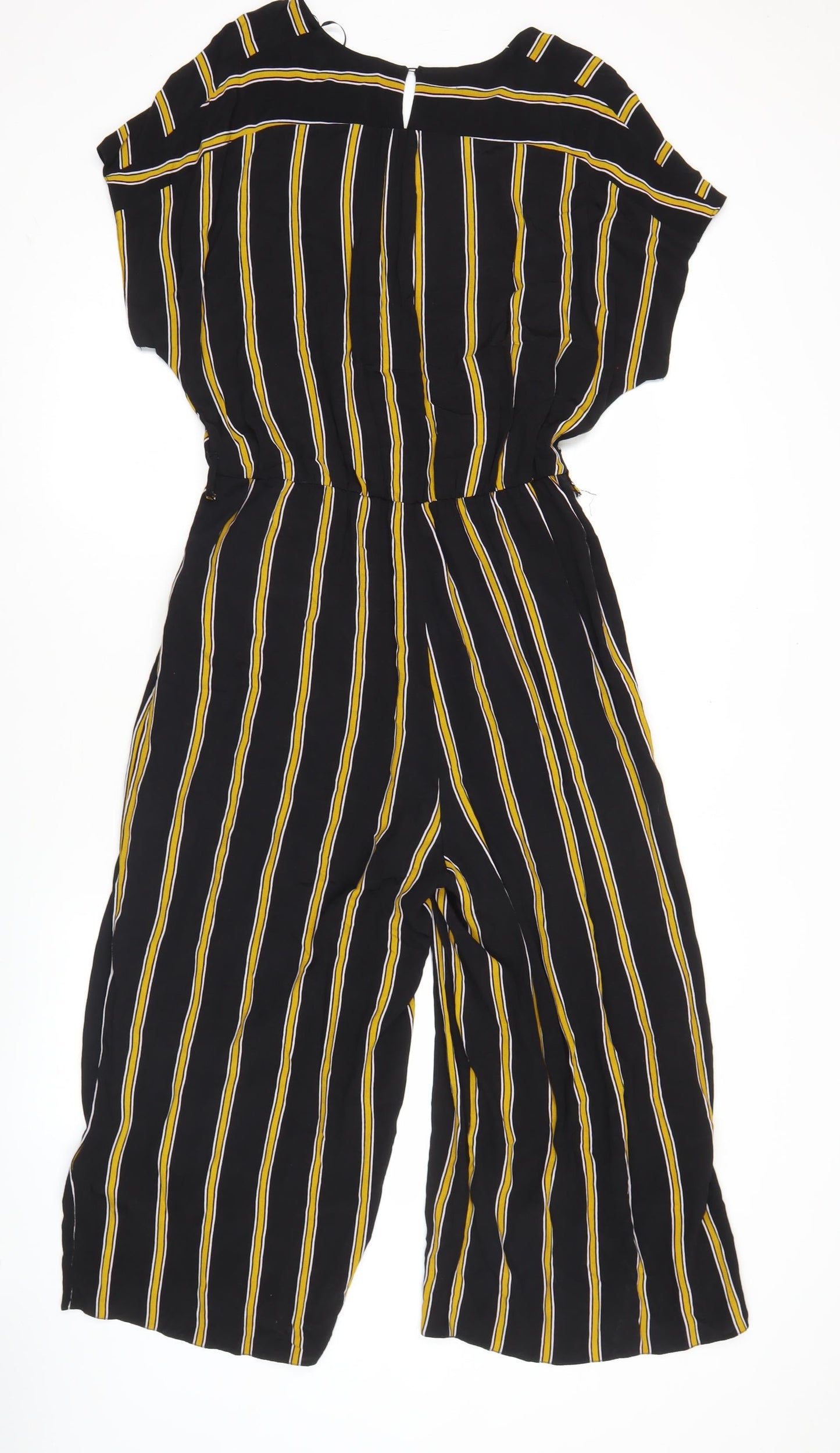 New Look Women Black Striped Jumpsuit Size 14 Wide-Leg V-Neck
