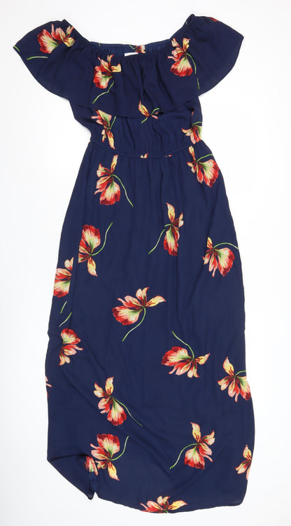 Aprico Women’s Blue Floral Off Shoulder Midi Dress Size 12