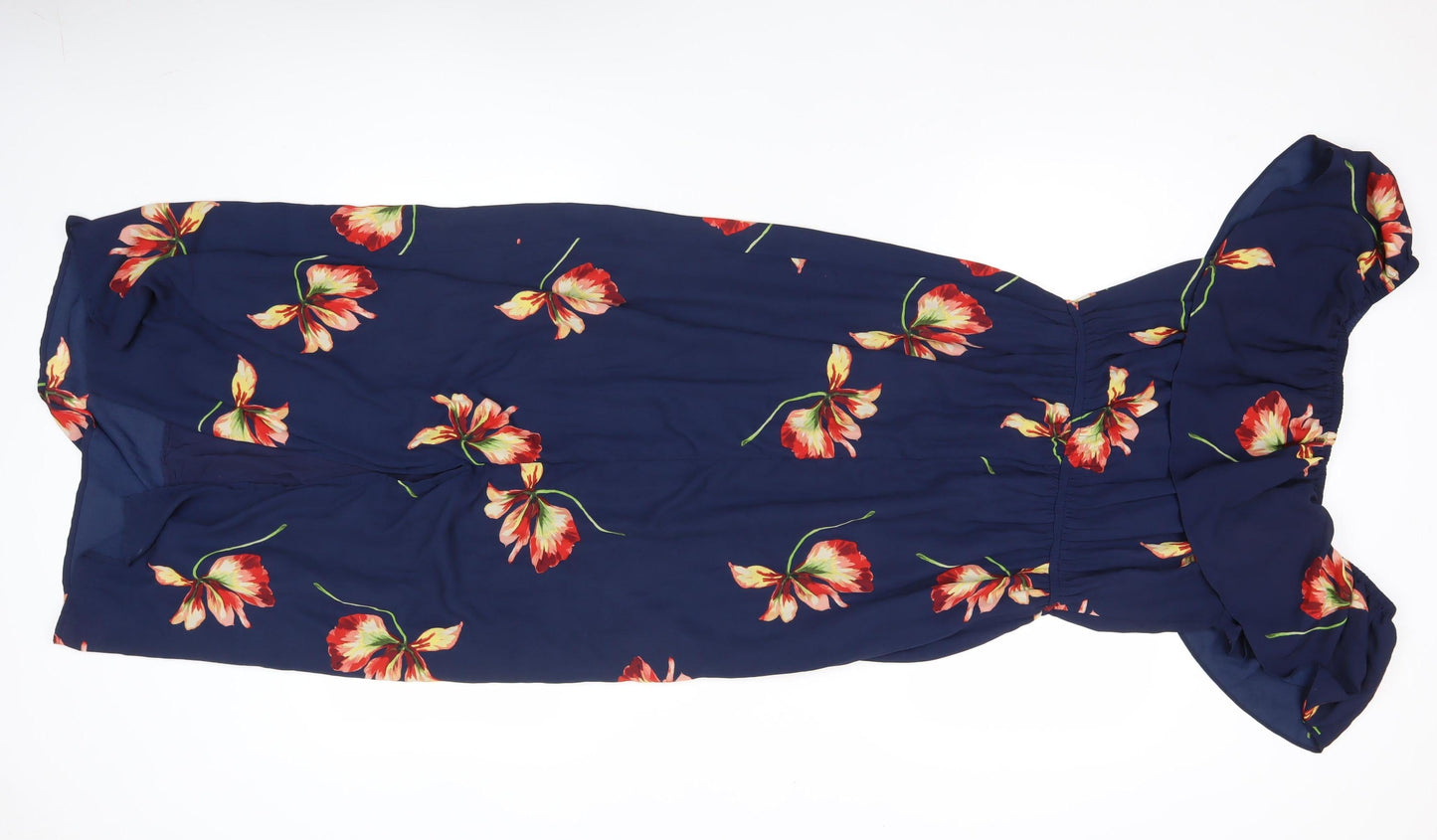 Aprico Women’s Blue Floral Off Shoulder Midi Dress Size 12
