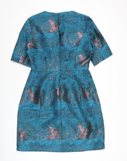 Dickins & Jones Women’s Blue Pink Jacquard Sheath Dress Size 12