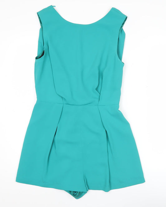 Topshop Women’s Green Size 12 Sleeveless Lace Back Playsuit