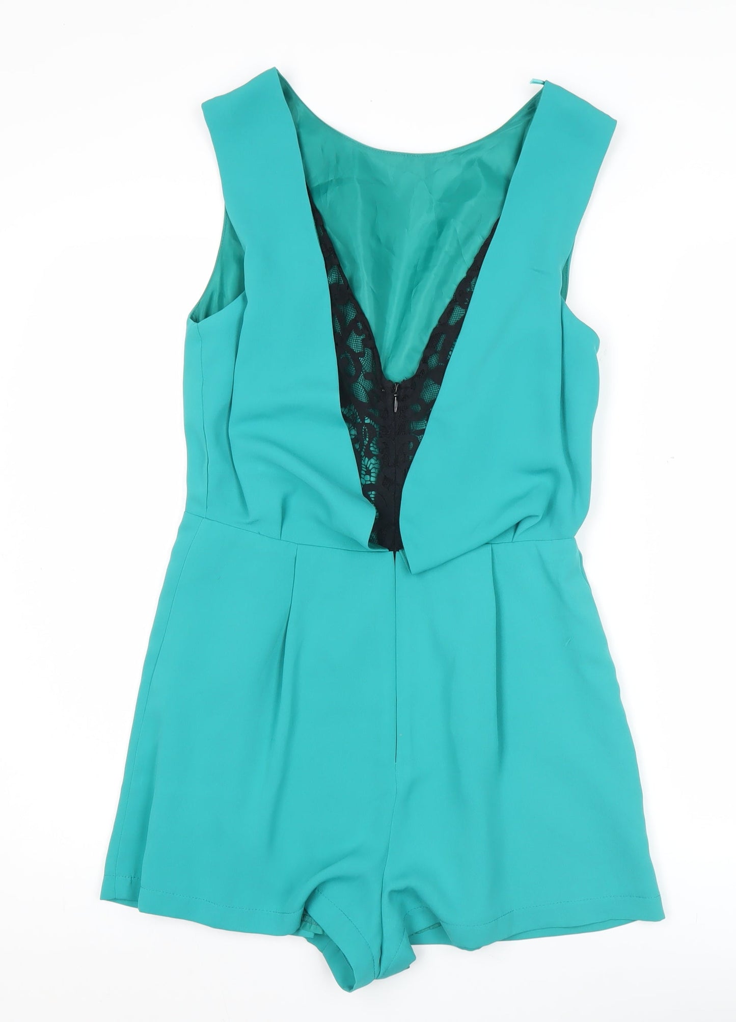Topshop Women’s Green Size 12 Sleeveless Lace Back Playsuit