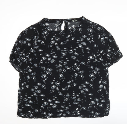 Next Women’s Black Abstract Print Blouse Size 20 Short Sleeve Viscose