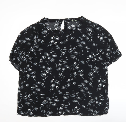 Next Women’s Black Abstract Print Blouse Size 20 Short Sleeve Viscose