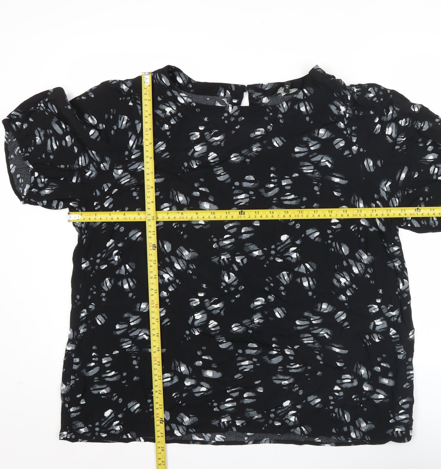Next Women’s Black Abstract Print Blouse Size 20 Short Sleeve Viscose