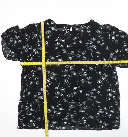 Next Women’s Black Abstract Print Blouse Size 20 Short Sleeve Viscose