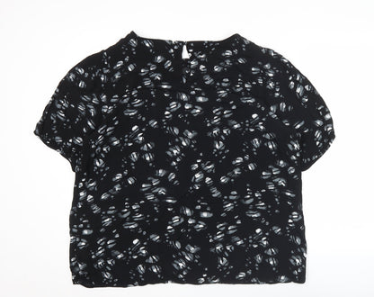 Next Women’s Black Abstract Print Blouse Size 20 Short Sleeve Viscose