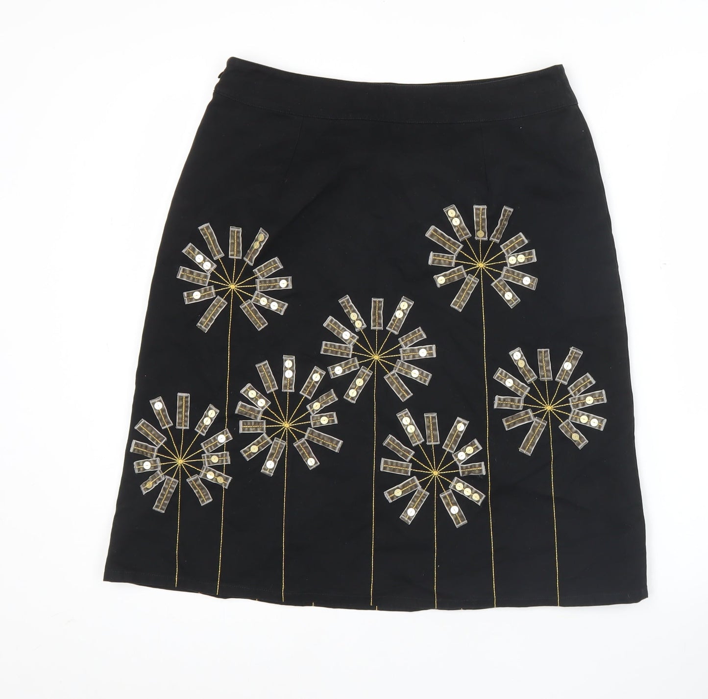 Boden Women Black A-Line Knee Length Skirt UK 12 Floral Sequin