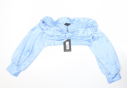 Womens UK Size 14 PRETTYLITTLETHING Blue Cropped Blouse