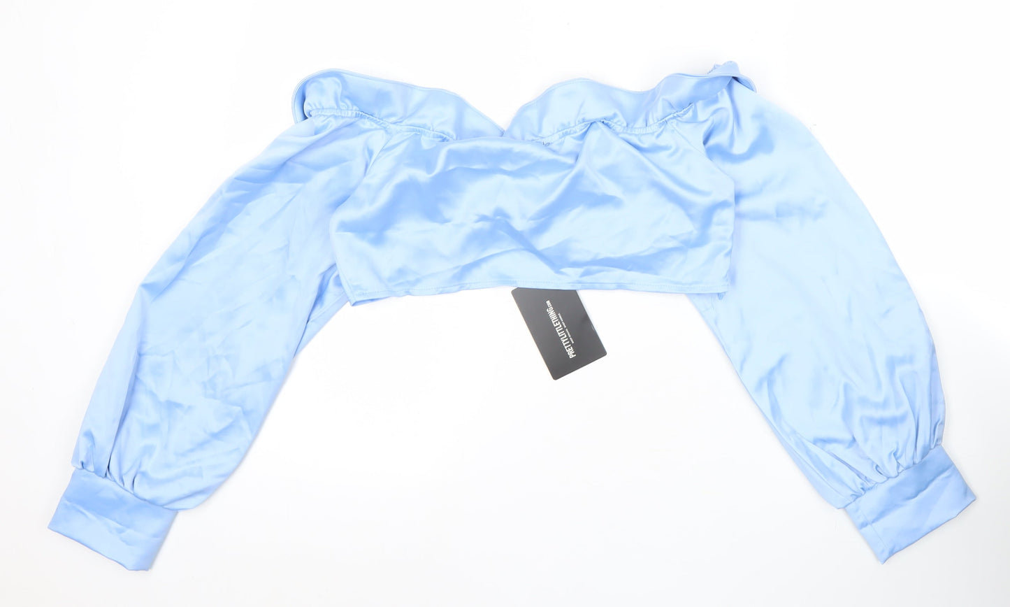 Womens UK Size 14 PRETTYLITTLETHING Blue Cropped Blouse