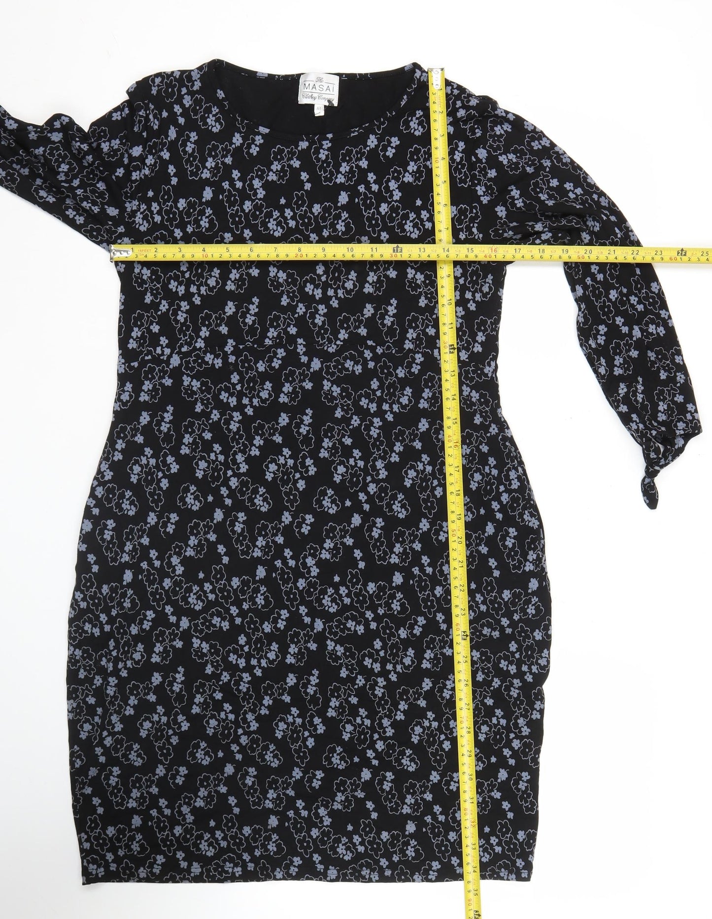 Masai Women’s Black Floral Knee Length Shift Dress Size M