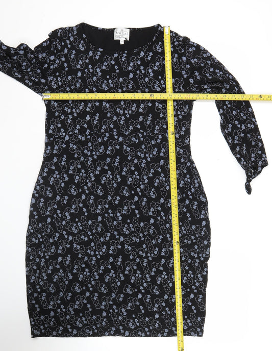 Masai Women’s Black Floral Knee Length Shift Dress Size M