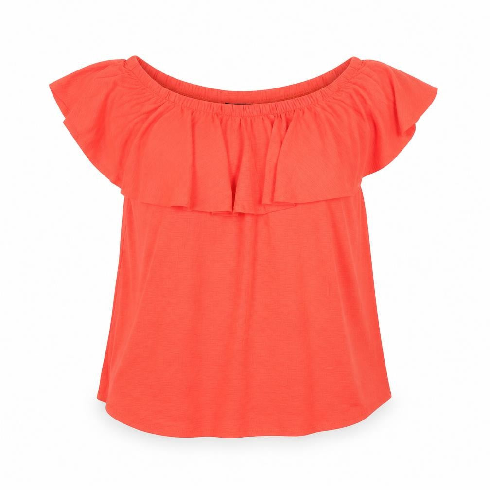 Roman Women’s Orange Off Shoulder Ruffle Blouse Size 10