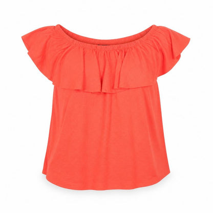 Roman Women’s Orange Off Shoulder Ruffle Blouse Size 10
