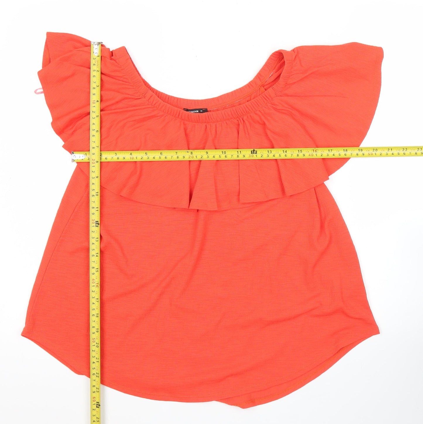Roman Women’s Orange Off Shoulder Ruffle Blouse Size 10