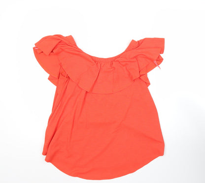 Roman Women’s Orange Off Shoulder Ruffle Blouse Size 10