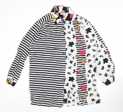 Triumph International Womens Black White Pink Floral Stripe Button Up Shirt Size 10