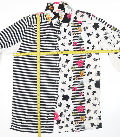 Triumph International Womens Black White Pink Floral Stripe Button Up Shirt Size 10