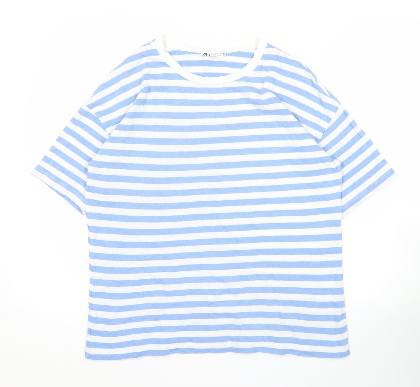 Womens UK Size 12 Zara Blue Ringer T-Shirt