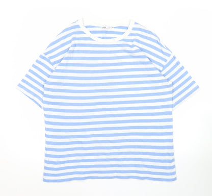 Womens UK Size 12 Zara Blue Ringer T-Shirt