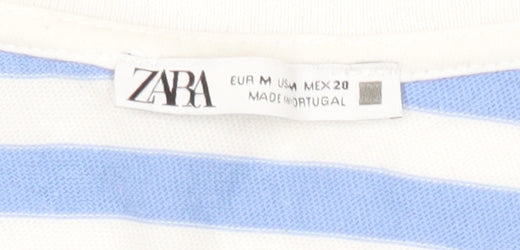 Womens UK Size 12 Zara Blue Ringer T-Shirt