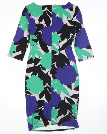 Phase Eight Womens Multicoloured Floral Dress Size 10 Sheath 3/4 Sleeve
