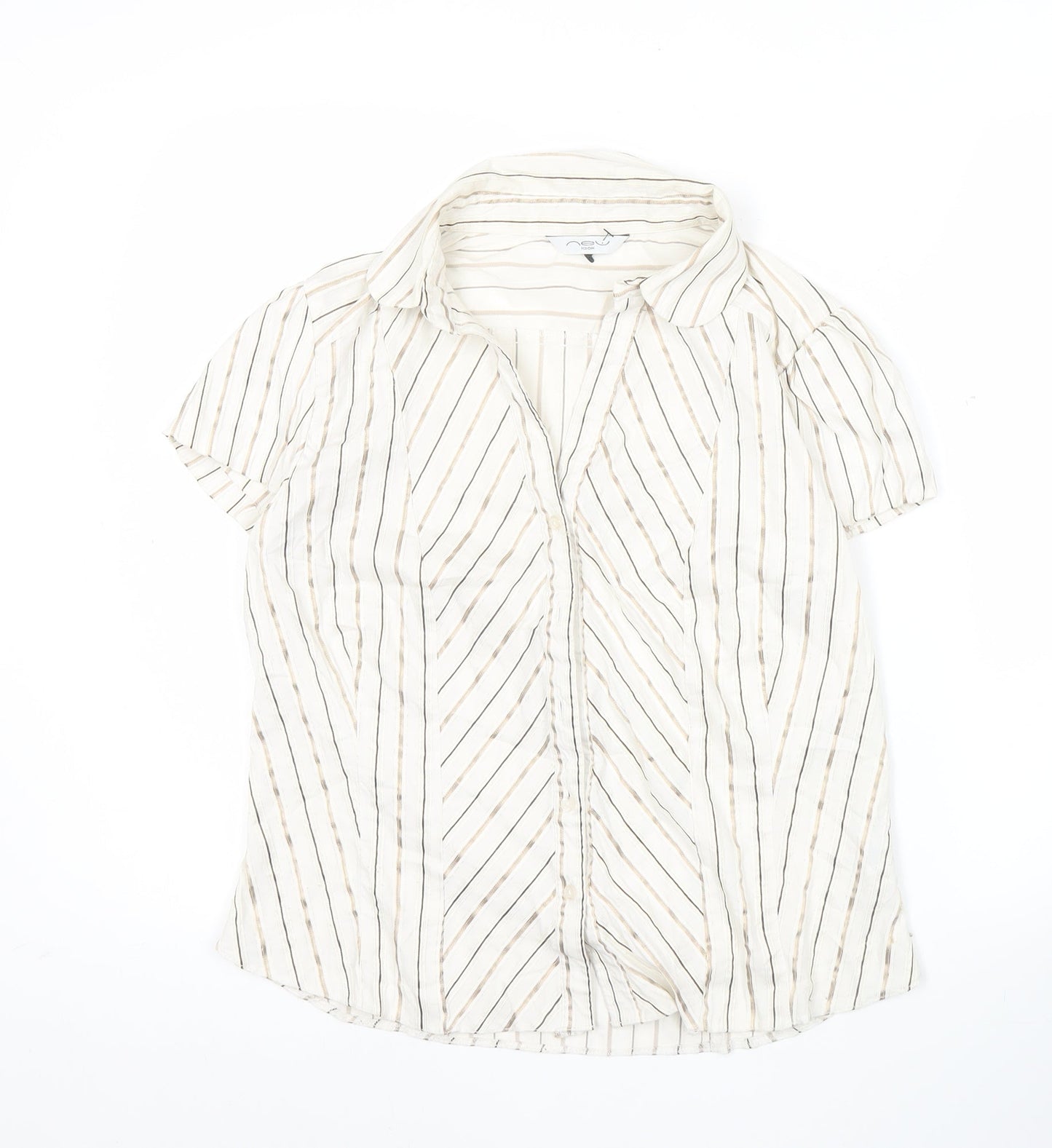 New Look Womens White Striped Button-Up Shirt Size 16