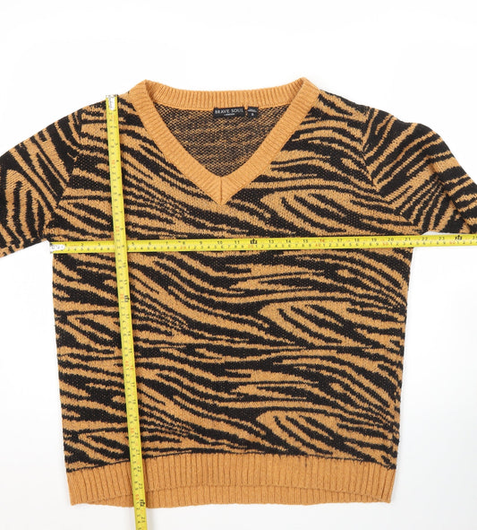 Brave Soul Womens Brown Zebra V-Neck Jumper Size S