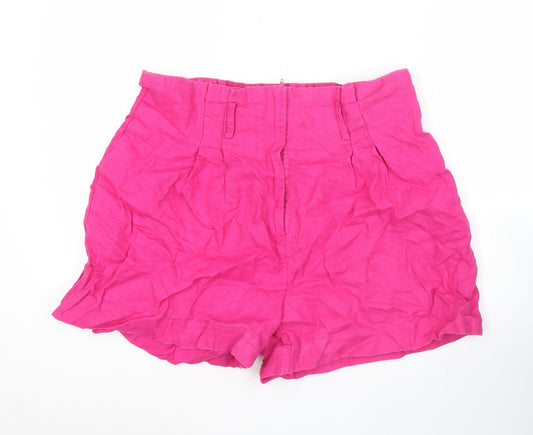 MNG Women’s Pink XL Paperbag Linen High Waisted Shorts