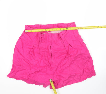 MNG Women’s Pink XL Paperbag Linen High Waisted Shorts