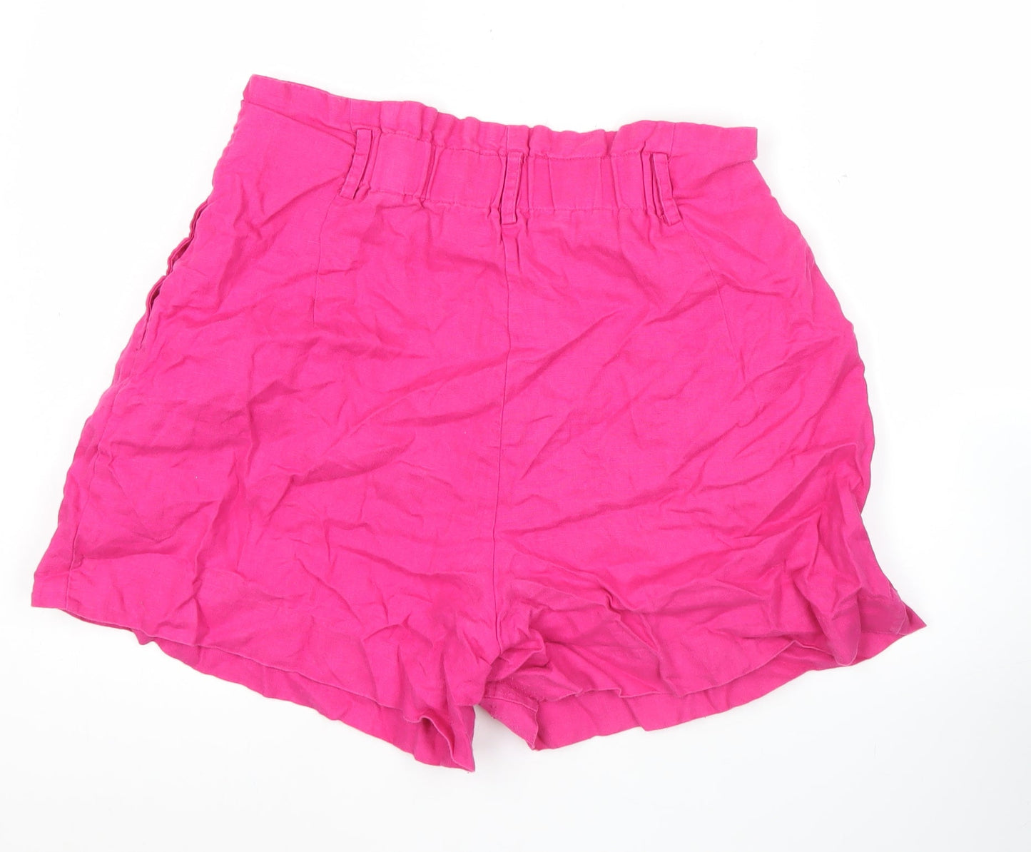 MNG Women’s Pink XL Paperbag Linen High Waisted Shorts