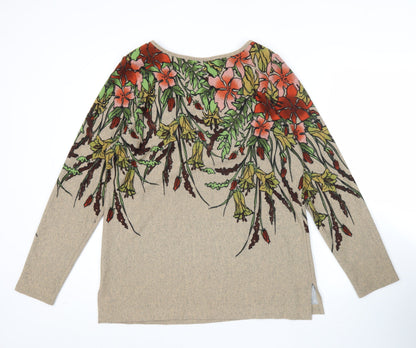 Simonton Says Womens Beige Floral Pullover Jumper M Scoop Neck Long Sleeve