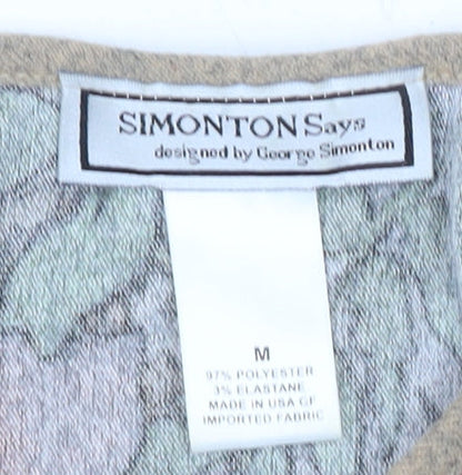Simonton Says Womens Beige Floral Pullover Jumper M Scoop Neck Long Sleeve