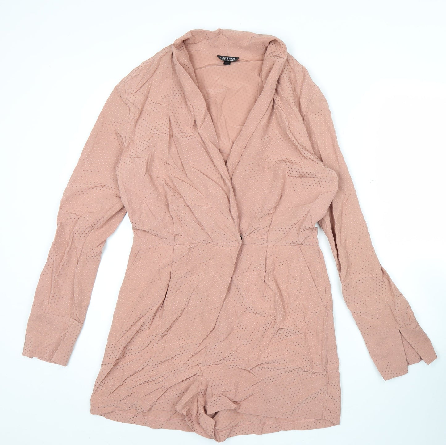 Topshop Women Pink Polka Dot Long Sleeve V-Neck Playsuit Size 10