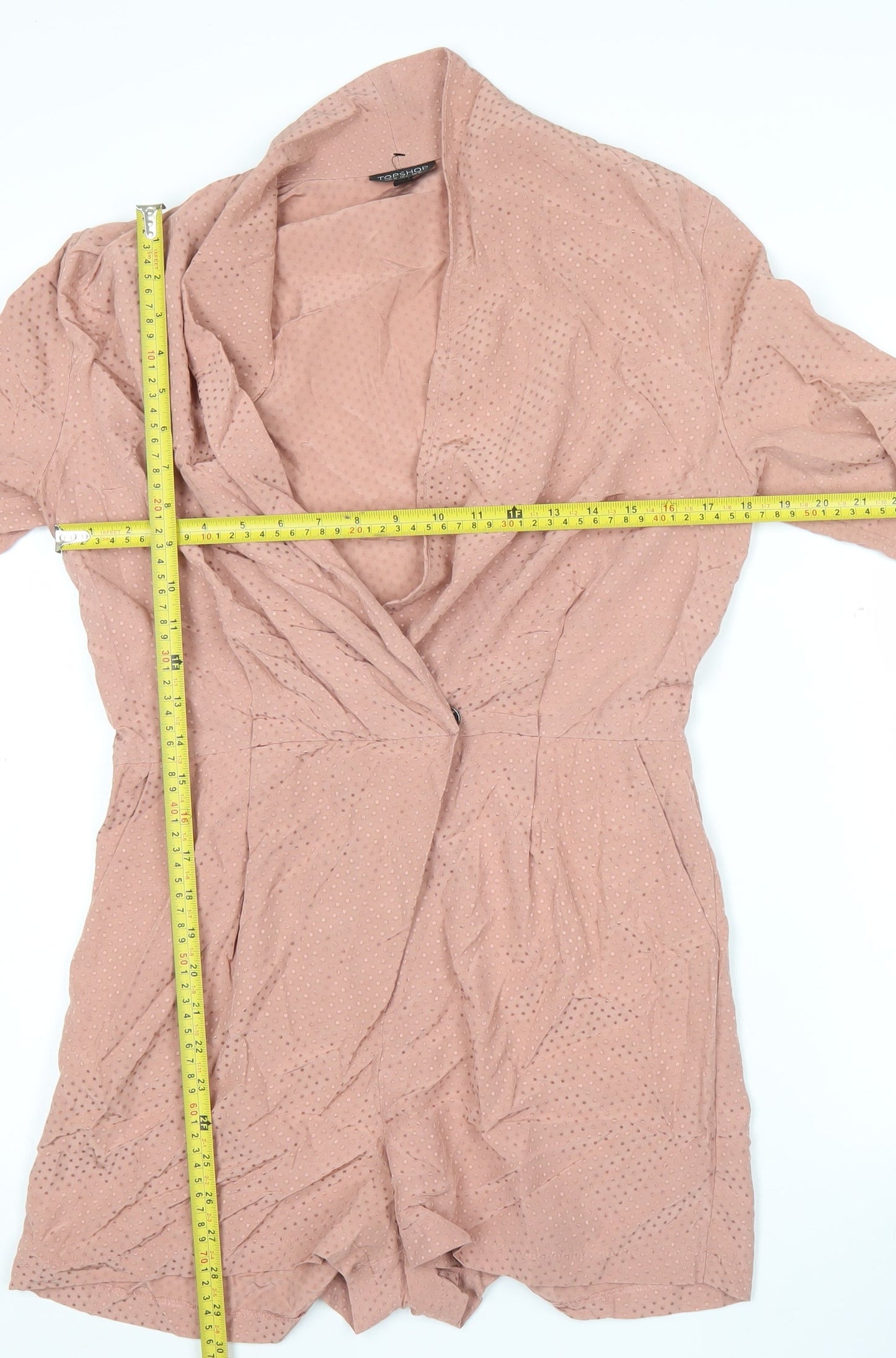 Topshop Women Pink Polka Dot Long Sleeve V-Neck Playsuit Size 10