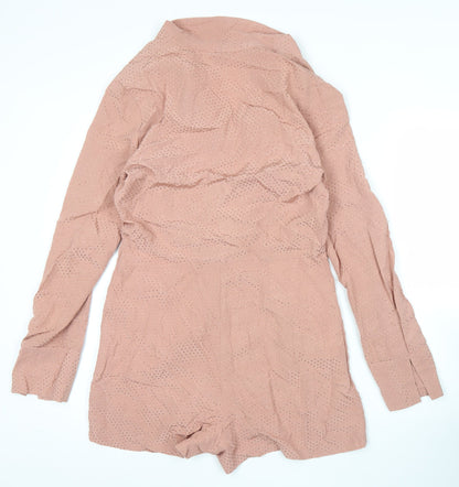 Topshop Women Pink Polka Dot Long Sleeve V-Neck Playsuit Size 10
