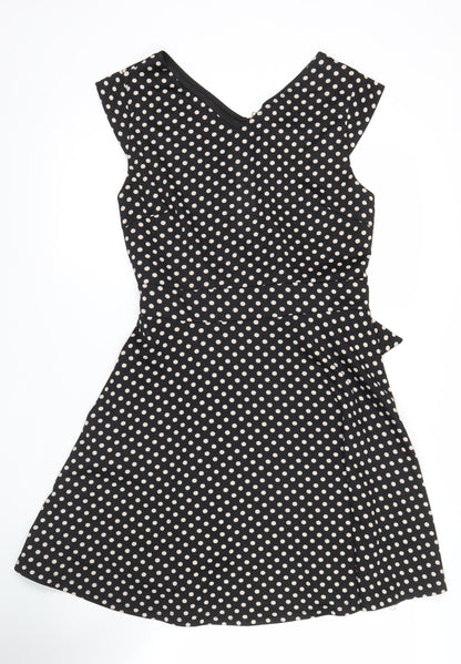 Mela London Women’s Black Polka Dot Fit & Flare Dress Size 14