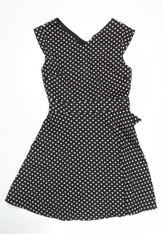 Mela London Women’s Black Polka Dot Fit & Flare Dress Size 14