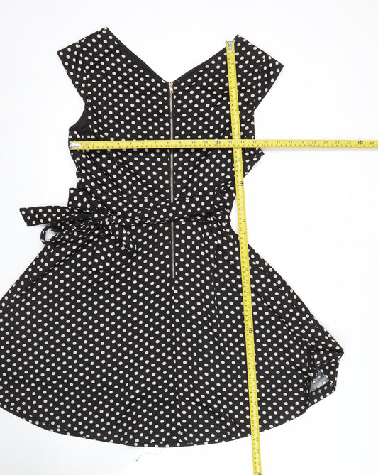 Mela London Women’s Black Polka Dot Fit & Flare Dress Size 14