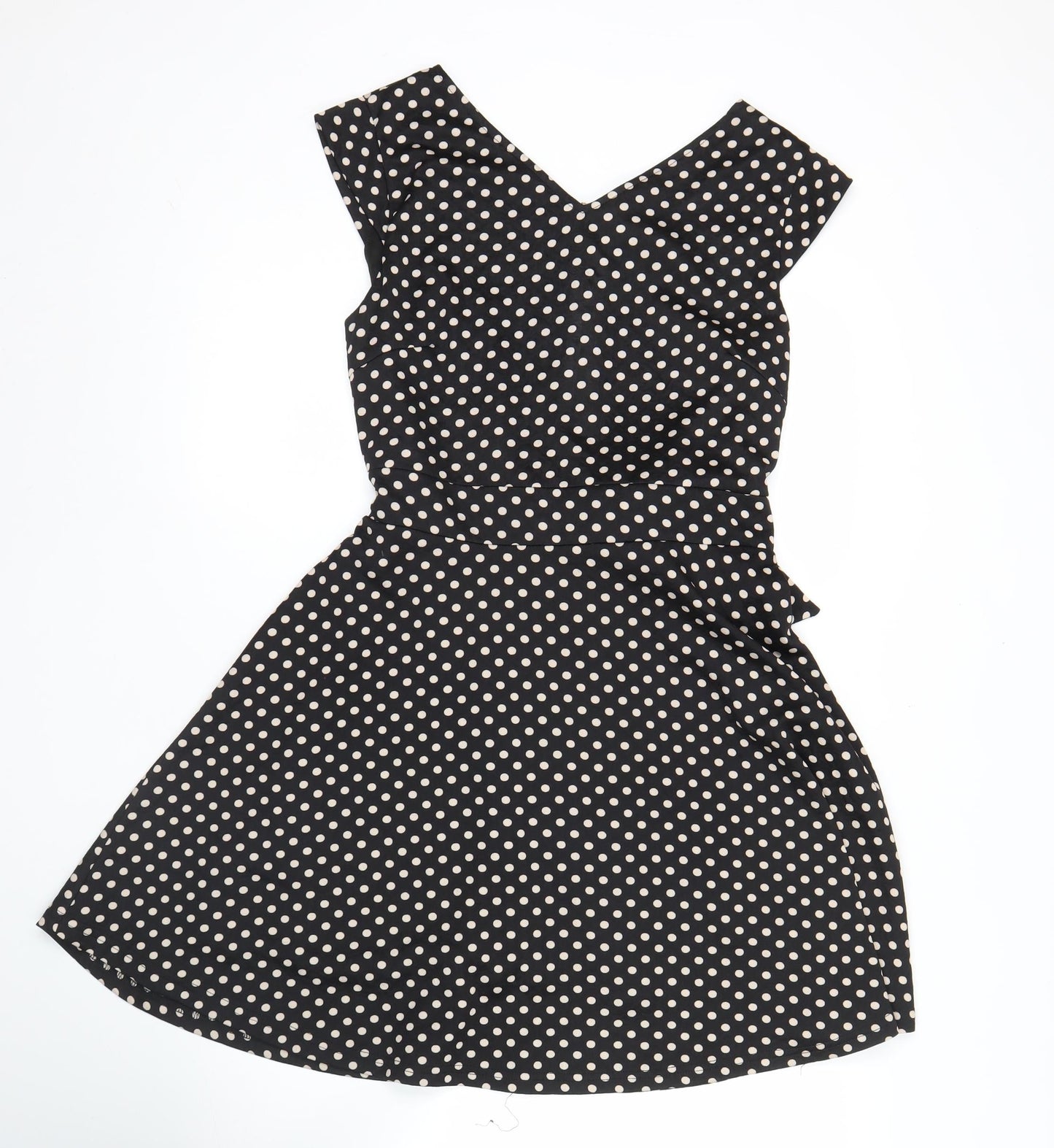 Mela London Women’s Black Polka Dot Fit & Flare Dress Size 14