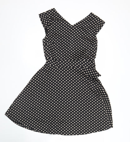 Mela London Women’s Black Polka Dot Fit & Flare Dress Size 14