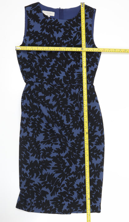 Hobbs Women’s Blue Floral Sheath Dress Size 8 Sleeveless Knee Length