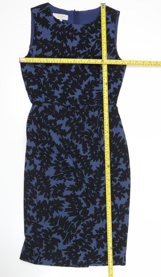 Hobbs Women’s Blue Floral Sheath Dress Size 8 Sleeveless Knee Length