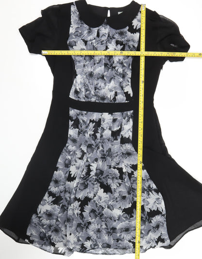 Marks and Spencer Womens Black Floral Hi-Low Fit & Flare Dress Size 12