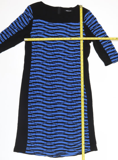 Frank Walder Women’s Blue Black Sheath Dress Size 14 Long Sleeve