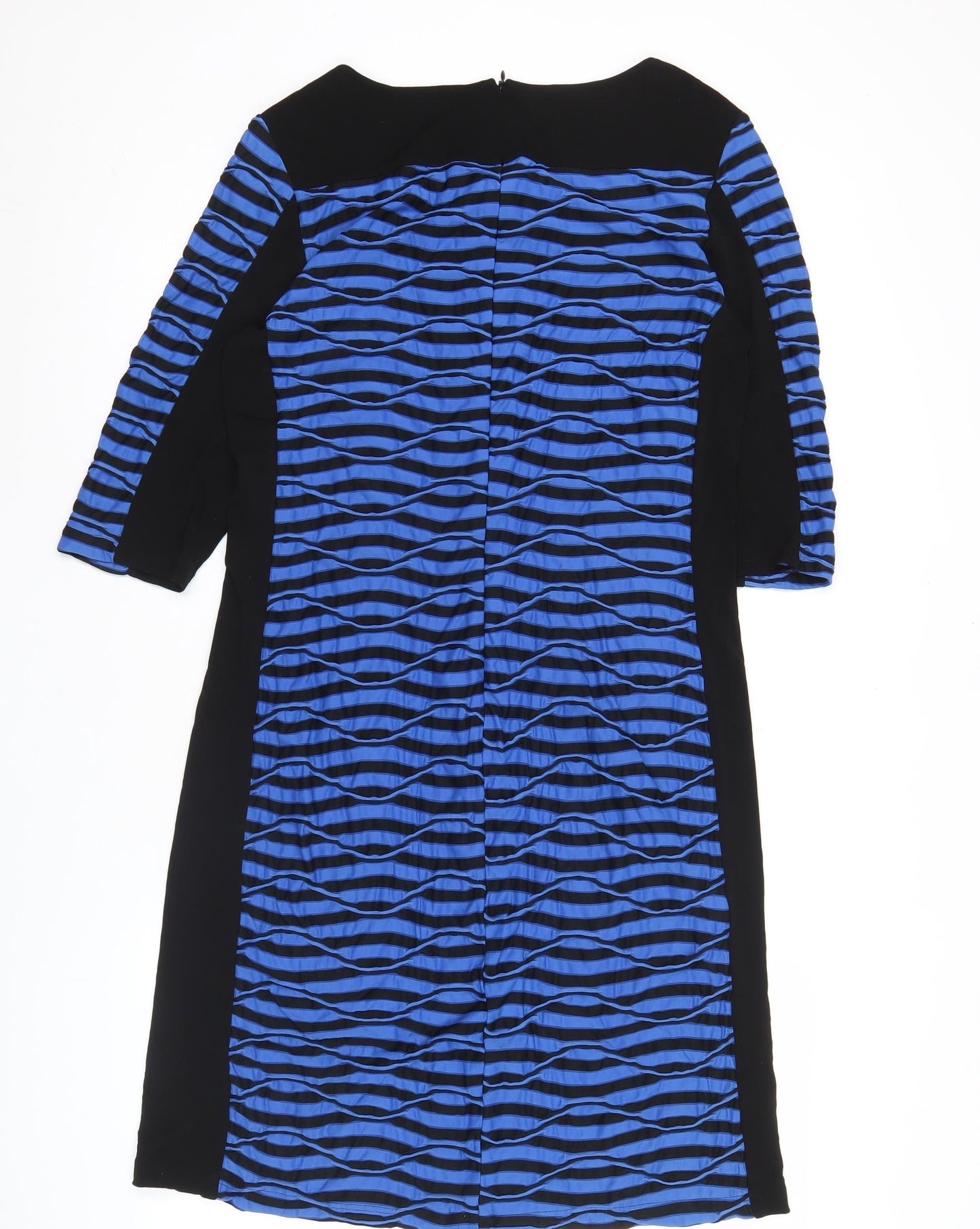 Frank Walder Women’s Blue Black Sheath Dress Size 14 Long Sleeve