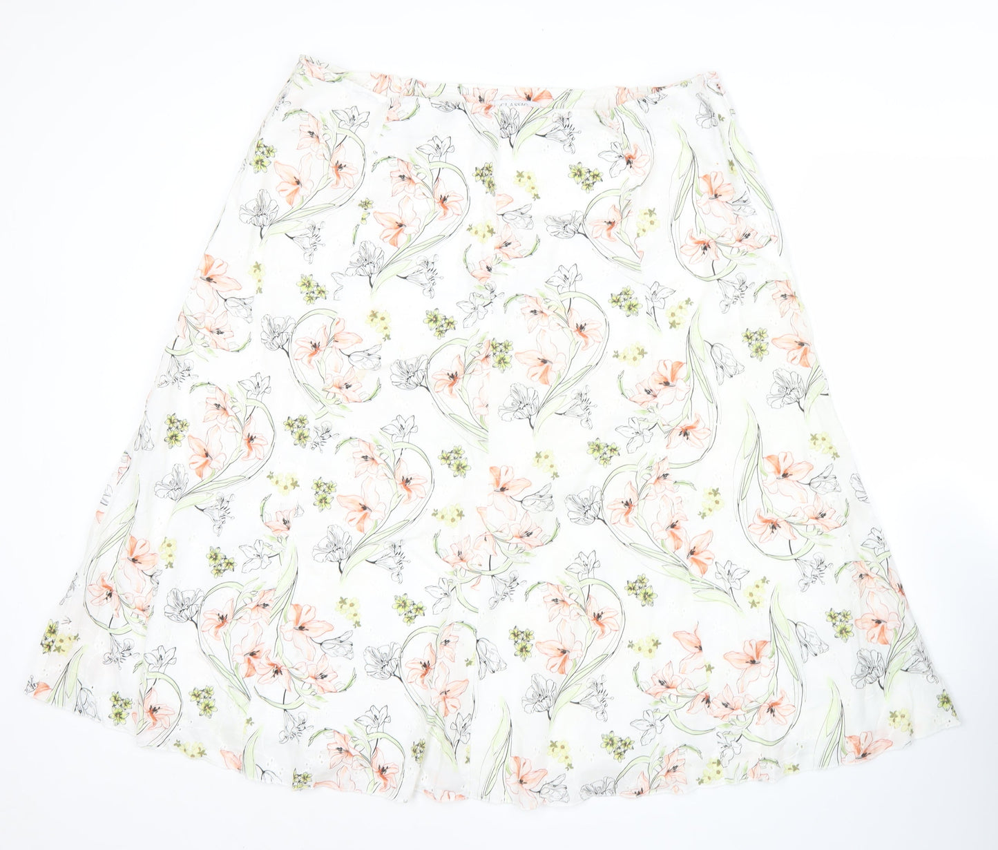 Marks and Spencer Womens White Floral A-Line Cotton Skirt Size 20