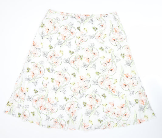 Marks and Spencer Womens White Floral A-Line Cotton Skirt Size 20