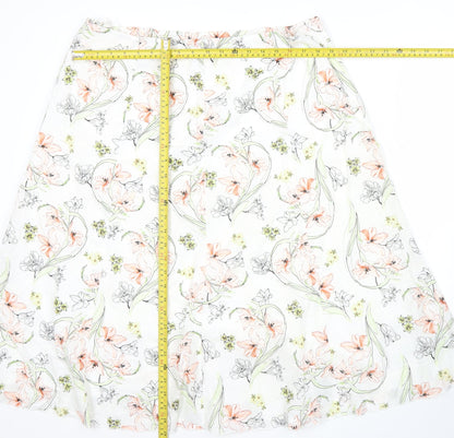 Marks and Spencer Womens White Floral A-Line Cotton Skirt Size 20
