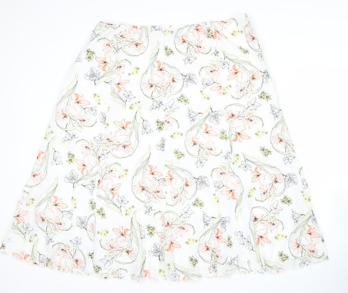 Marks and Spencer Womens White Floral A-Line Cotton Skirt Size 20